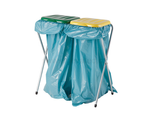 Dvojstojan na pytel s plastovými víky - žlutozelené