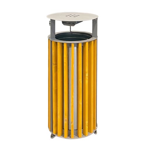 Holzmülleimer mit Aschenbecher 50 l - rund