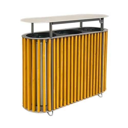 Dreifachkorb Holzkorb mit Baldachin 3 x 50 l