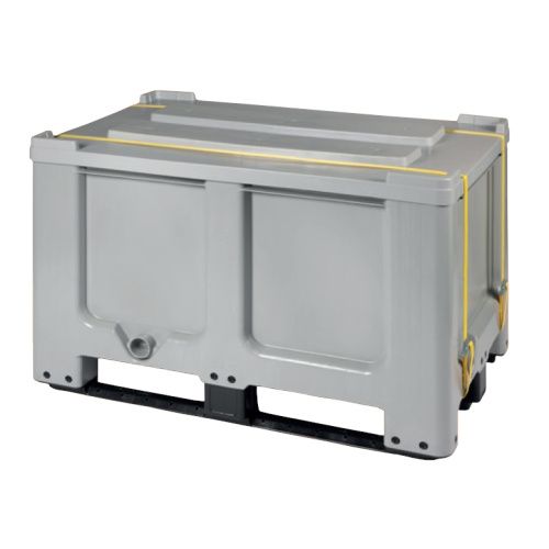 Kunststoffbox mit UN-Code, Deckel und Gurten, 520 l.