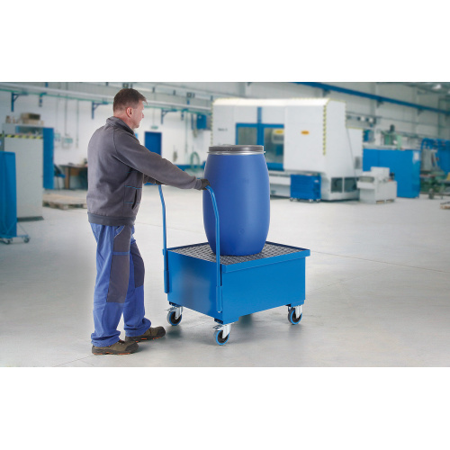 Fahrbare Auffangwanne für ein Fass, lackiert